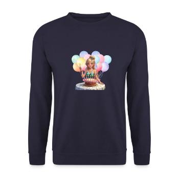 Geburtstagsfee – Magisches Feen-Motiv mit Torte & - Unisex Pullover - Navy - Vorne - Alina (178cm) & Michal (187cm)