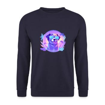 Coole Sommer-Vibes 80er Cyber Sonnenbrillen Hund - Unisex Pullover - Navy - Vorne - Alina (178cm) & Michal (187cm)