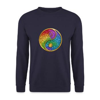 Rainbow Yin Yang Symbol Glitter Gold Sequins - Unisex Sweatshirt - navy - Front - Alina (178cm) & Michal (187cm)