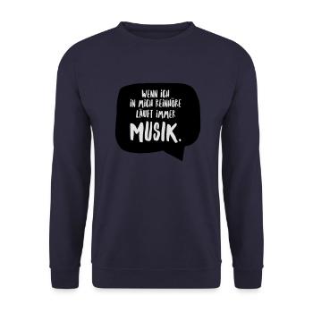 Musik Spruch Lustig Sprechblase DJ - Unisex Pullover - Navy - Vorne - Alina (178cm) & Michal (187cm)
