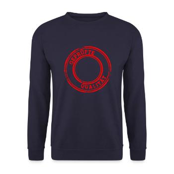 geprüfte qualität Stempel - Unisex Pullover - Navy - Vorne - Alina (178cm) & Michal (187cm)