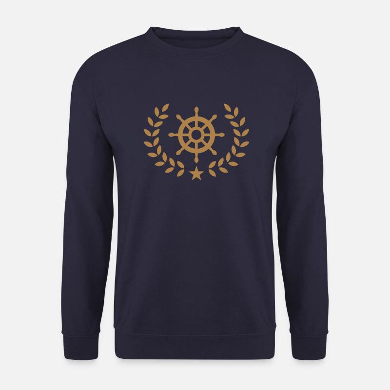 Steuerrad, Lorbeerkranz, Kranz, Boot, Steuermann - Unisex Pullover - Navy