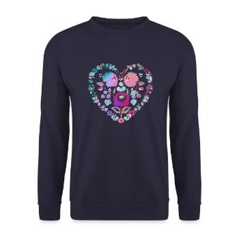 Hungarian flowers,flower heart,colorful,flowers,heart - Unisex Sweatshirt - navy - Front - Alina (178cm) & Michal (187cm)