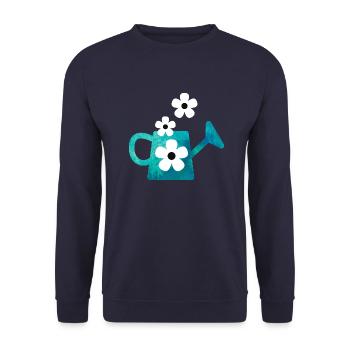 Blaue Gießkanne mit Blumen - Unisex Pullover - Navy - Vorne - Alina (178cm) & Michal (187cm)