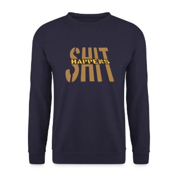 Zitat Shit happens Motto - Unisex Pullover - Navy - Vorne - Alina (178cm) & Michal (187cm)