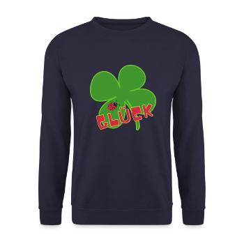 Glück, Freude und Zufriedenheit, Kleeblatt - Unisex Pullover - Navy - Vorne - Alina (178cm) & Michal (187cm)