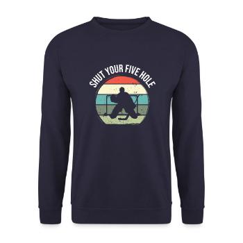 Eishockey Hockey Vintage Hockeyschläger Sprüche - Unisex Pullover - Navy - Vorne - Alina (178cm) & Michal (187cm)