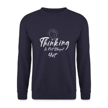 Thinking Is Not illegal yet Vintage Brain Sprüche - Unisex Pullover - Navy - Vorne - Alina (178cm) & Michal (187cm)