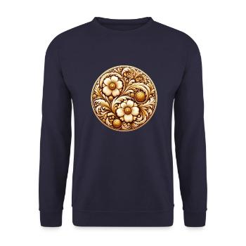 oval floral couleur or inspiré d'art russe - Sweat-shirt Unisexe - marine - Devant - Alina (178cm) & Michal (187cm)