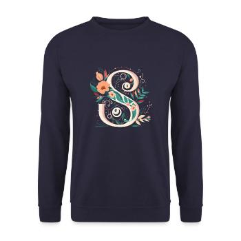 S typography floral - Unisex Pullover - Navy - Vorne - Alina (178cm) & Michal (187cm)