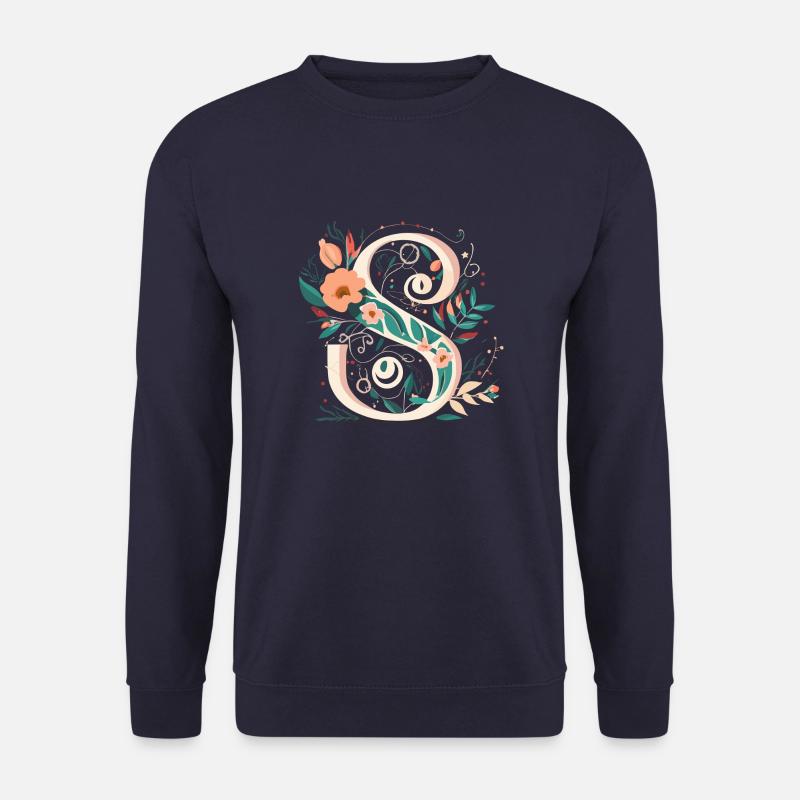 S typography floral - Unisex Pullover - Navy