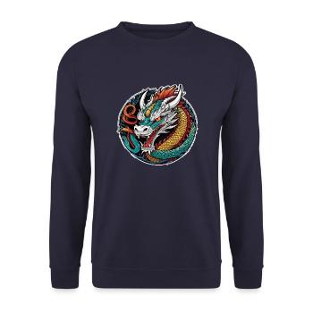 Asiatischer Drache - Japan - Chinesisch - Unisex Pullover - Navy - Vorne - Alina (178cm) & Michal (187cm)