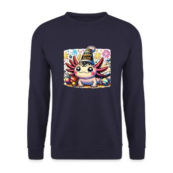 Neujahr Sylvester Axolotl Glückwunsch - Unisex Pullover - Navy - Vorne - Alina (178cm) & Michal (187cm)