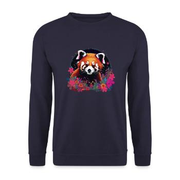 Roter panda,panda, Blumen, Malerei - Unisex Pullover - Navy - Vorne - Alina (178cm) & Michal (187cm)