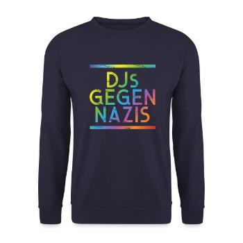 DJs gegen Nazis Regenbogen - Unisex Pullover - Navy - Vorne - Alina (178cm) & Michal (187cm)