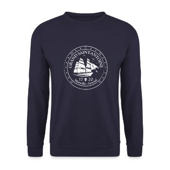 "GROSSER HEILIGER ANTOINE" - Unisex Pullover - Navy - Vorne - Alina (178cm) & Michal (187cm)