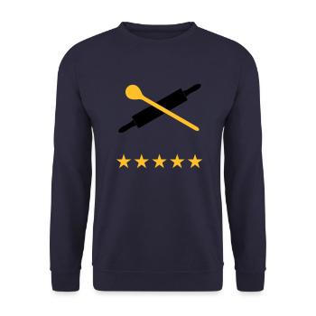 Nudelholz mit Kochlöffel, 5 Sterne - Unisex Pullover - Navy - Vorne - Alina (178cm) & Michal (187cm)