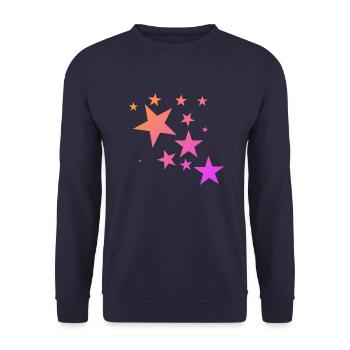 Pink Orange Bunte Sterne Sternenteppich Muster - Unisex Pullover - Navy - Vorne - Alina (178cm) & Michal (187cm)