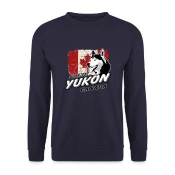 Yukon - Husky - Canada Vintage Flag - Unisex Pullover - Navy - Vorne - Alina (178cm) & Michal (187cm)