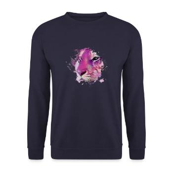 tiger ,wildkatze, blau, Malerei,graffiti,pink - Unisex Pullover - Navy - Vorne - Alina (178cm) & Michal (187cm)