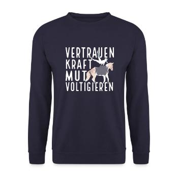 Voltigieren Voltigiererin Pferdesport Geschenk - Unisex Pullover - Navy - Vorne - Alina (178cm) & Michal (187cm)