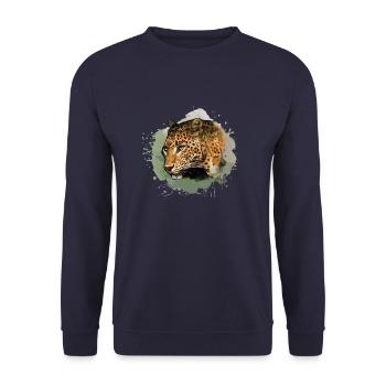 leopard, cat, wildcat, graffiti, painting, green - Unisex Sweatshirt - navy - Front - Alina (178cm) & Michal (187cm)