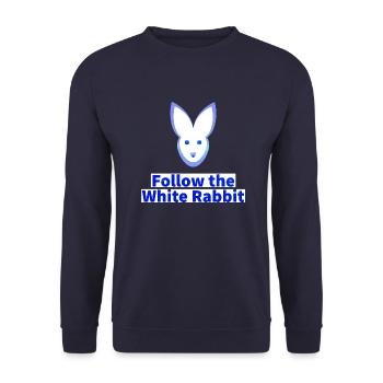 Weißes Kaninchen, Folge, Märchen, Alice,Wonderland - Unisex Pullover - Navy - Vorne - Alina (178cm) & Michal (187cm)