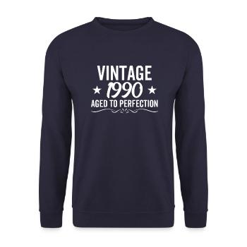 Jahrgang 1990 Bis zur Perfektion gereift - Unisex Pullover - Navy - Vorne - Alina (178cm) & Michal (187cm)