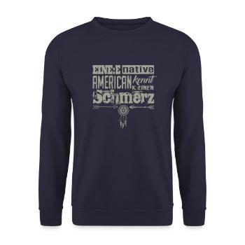 Gendern & Woke: Ein Indianer kennt keinen Schmerz - Unisex Pullover - Navy - Vorne - Alina (178cm) & Michal (187cm)