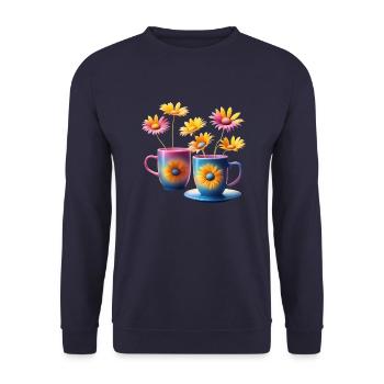 Blumen und Kaffee - Unisex Pullover - Navy - Vorne - Alina (178cm) & Michal (187cm)