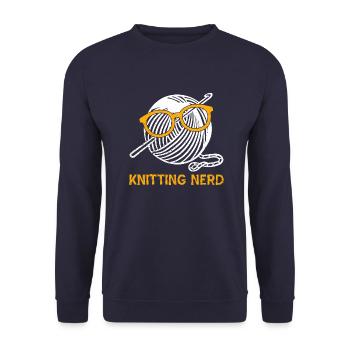 Knitting Crochet Yarn Vintage Graphic Stricken - Unisex Pullover - Navy - Vorne - Alina (178cm) & Michal (187cm)