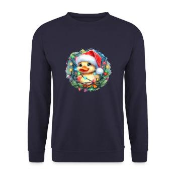 Christmas Duck - süßes Weihnachtsküken - Unisex Pullover - Navy - Vorne - Alina (178cm) & Michal (187cm)