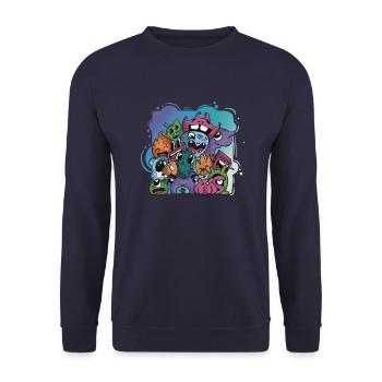 Geschenkidee Fantasy Doodle Art Zeichnen von Charakteren - Unisex Pullover - Navy - Vorne - Alina (178cm) & Michal (187cm)
