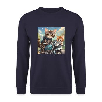 Meine Katze fährt Motorrad - Unisex Pullover - Navy - Vorne - Alina (178cm) & Michal (187cm)