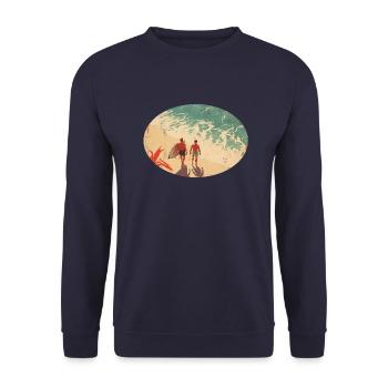 Surfer am Strand - Unisex Pullover - Navy - Vorne - Alina (178cm) & Michal (187cm)