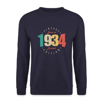 1934 Vintage Anniversaire Rétro Cadeau 1934 - Sweat-shirt Unisexe - marine - Devant - Alina (178cm) & Michal (187cm)