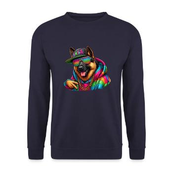 Colorful German Shepherd Wearing a Hoodie Drawing - Unisex Sweatshirt - navy - Front - Alina (178cm) & Michal (187cm)