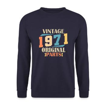 Monat 1971. 1971 Geburtstagsgeschenk. 53 Jahre alt Birt - Unisex Pullover - Navy - Vorne - Alina (178cm) & Michal (187cm)