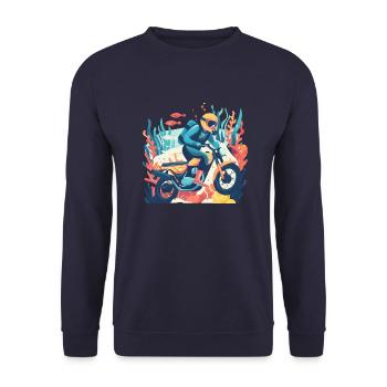 Taucher auf dem Motorrad 1 - Unisex Pullover - Navy - Vorne - Alina (178cm) & Michal (187cm)