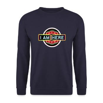 I Am Here - Cheeky, Funny, Narcissistic Tee Design - Unisex Sweatshirt - navy - Front - Alina (178cm) & Michal (187cm)
