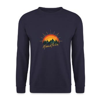 Sunrise Serenity: Alpenglühen über Gipfeln - Unisex Pullover - Navy - Vorne - Alina (178cm) & Michal (187cm)
