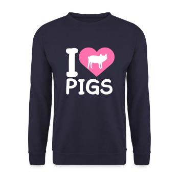 I Love Schweine Herz Schweinchen Silhouette Liebe - Unisex Pullover - Navy - Vorne - Alina (178cm) & Michal (187cm)