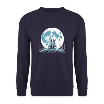 Bunnies hugging moon rabbit full moon - Unisex Sweatshirt - navy - Front - Alina (178cm) & Michal (187cm)