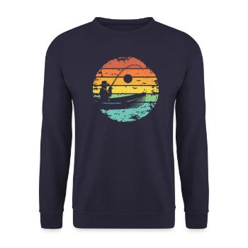 Fishing Fisherman Boat Retro Sunset - Unisex Sweatshirt - navy - Front - Alina (178cm) & Michal (187cm)