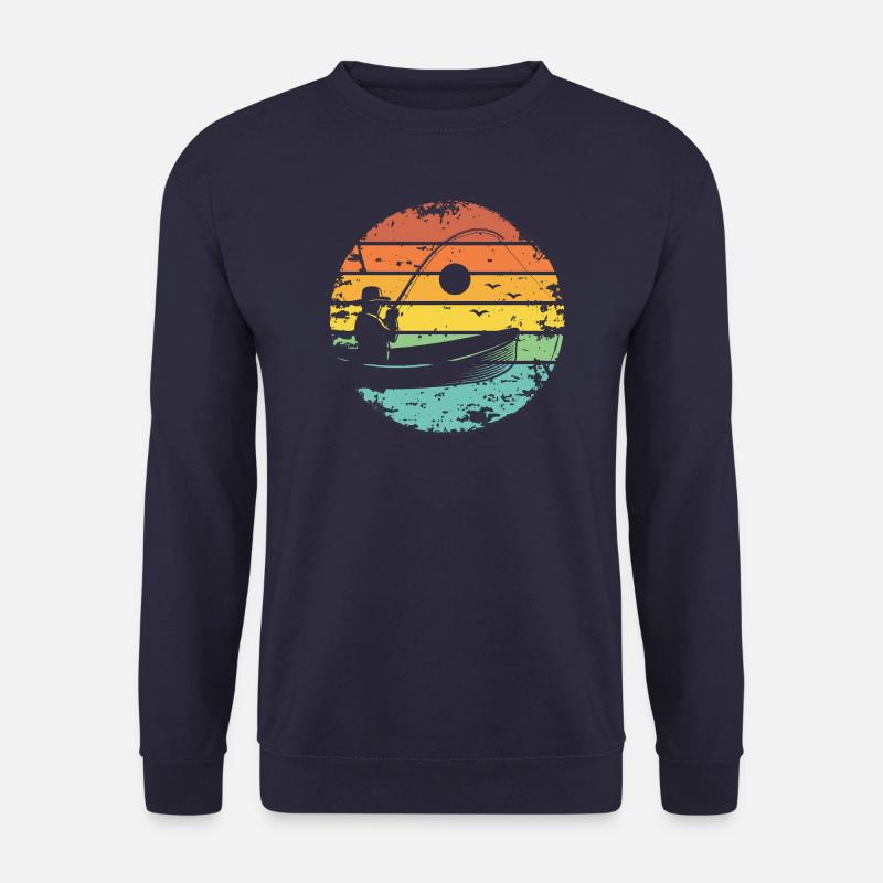 Angeln Fischer Boot Retro Sonnenuntergang - Unisex Pullover - Navy