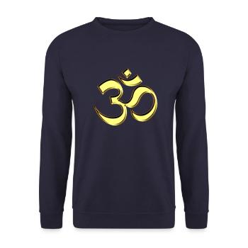 OM Mantra, AUM Symbol, Yoga, Buddhismus - Unisex Pullover - Navy - Vorne - Alina (178cm) & Michal (187cm)