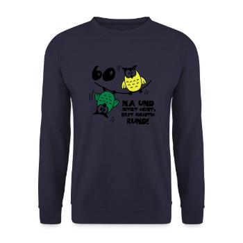 60. Geburtstag - Eulen - jetzt geht's rund - Unisex Pullover - Navy - Vorne - Alina (178cm) & Michal (187cm)