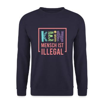 Kein Mensch ist illegal - Unisex Pullover - Navy - Vorne - Alina (178cm) & Michal (187cm)