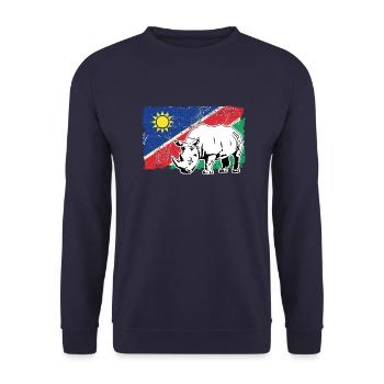 Namibia Flag - Rhino - Nashorn - Unisex Pullover - Navy - Vorne - Alina (178cm) & Michal (187cm)