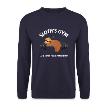 Sloth's Gym - Let's Train Hard Tomorrow - Sweat-shirt Unisexe - marine - Devant - Alina (178cm) & Michal (187cm)